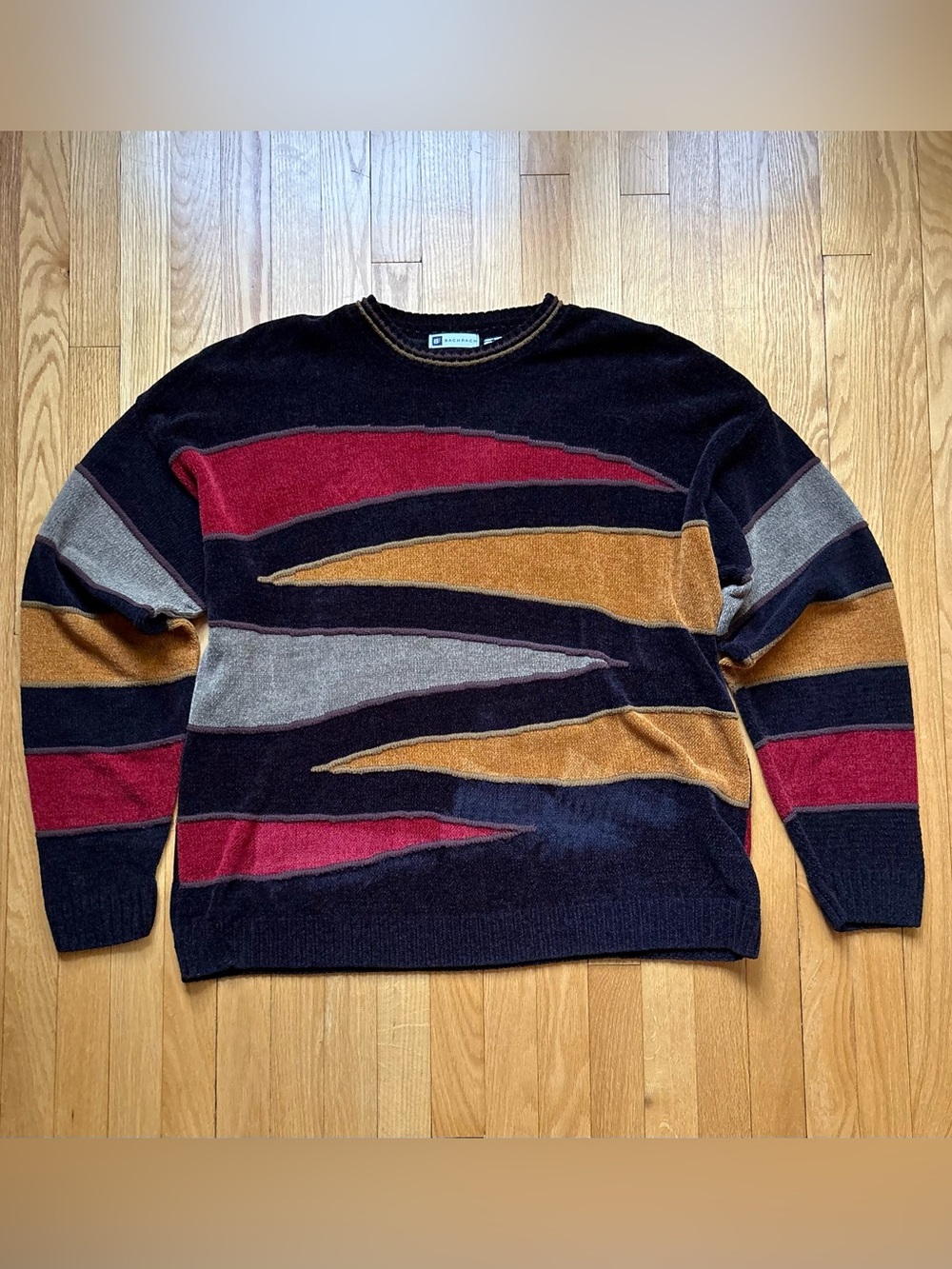 Vintage Bachrach Men’s Wool Acrylic Crewneck Sweater XL Red Orange 3D Unique